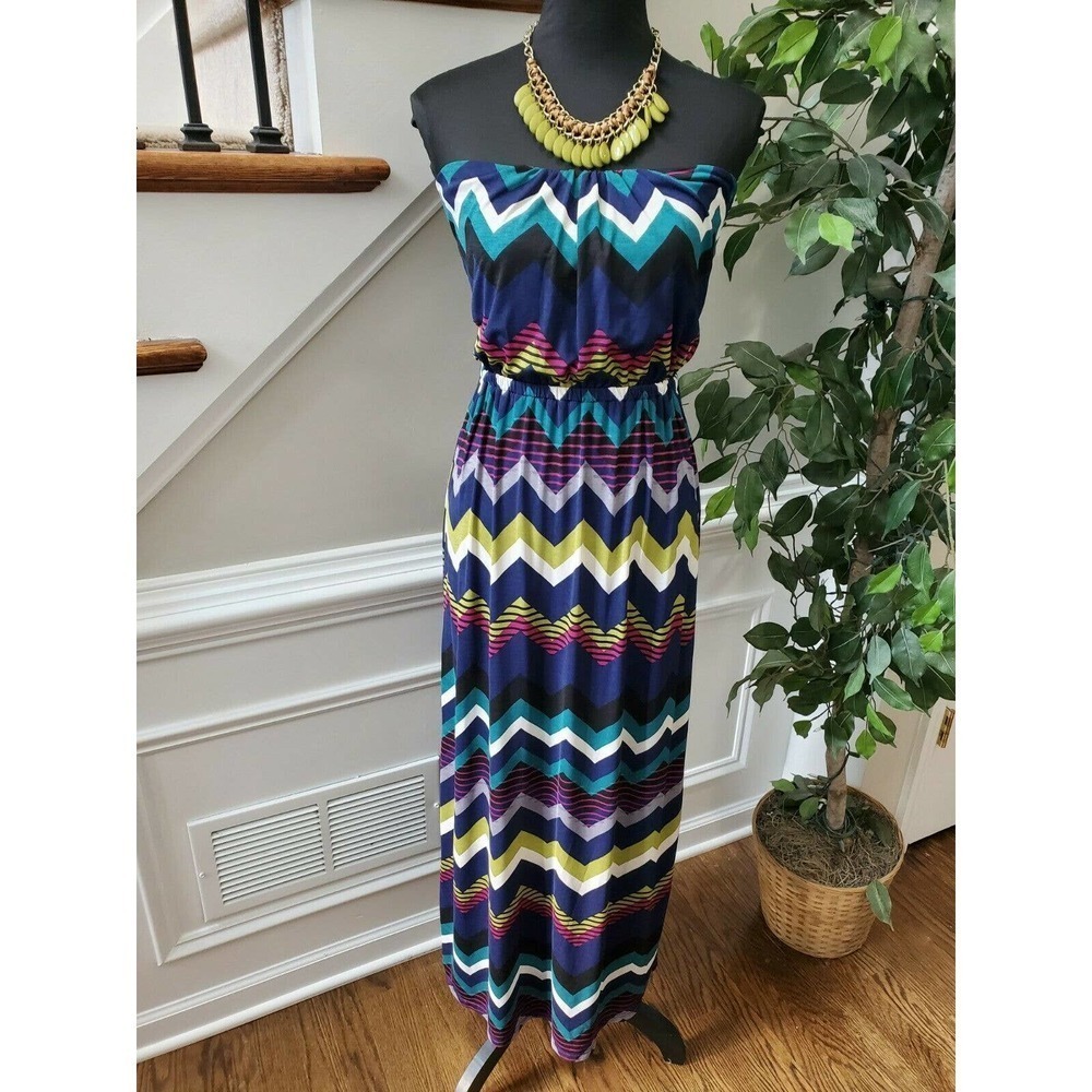 Three Pink Hearts Women Multicolor Scoop Neck Off the Shoulder Long Maxi Dress M
